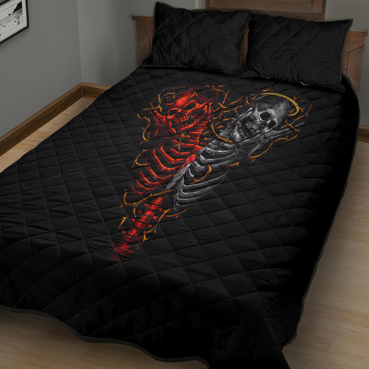 Skull Quilt Bed Set Devil And Angel Twin Skull - Wonder Print Shop
