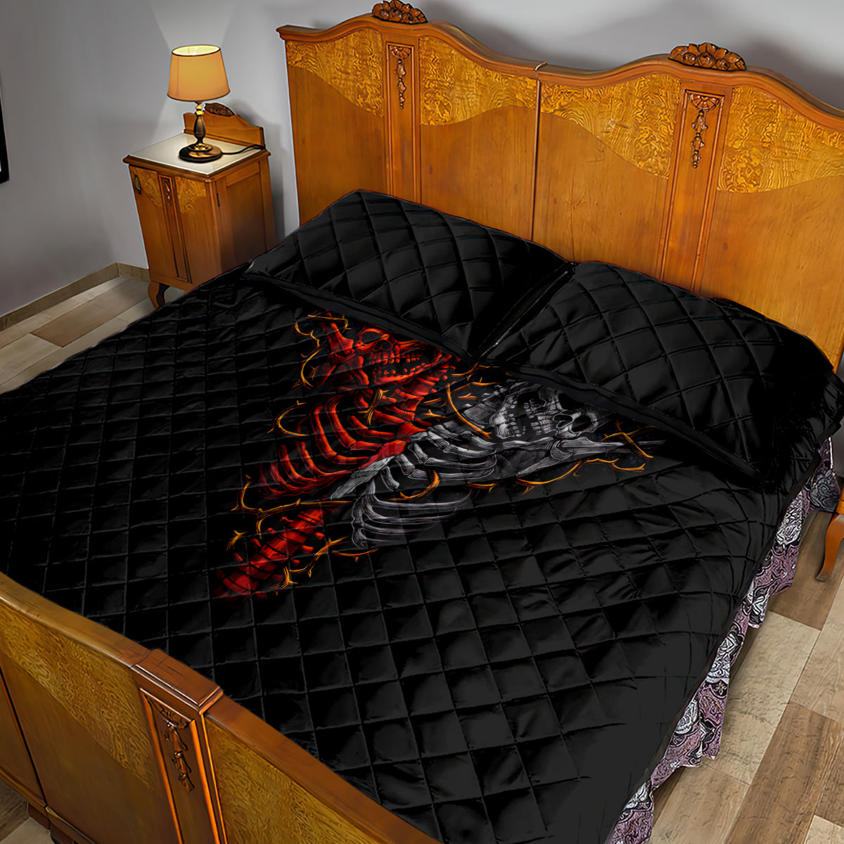Skull Quilt Bed Set Devil And Angel Twin Skull - Wonder Print Shop
