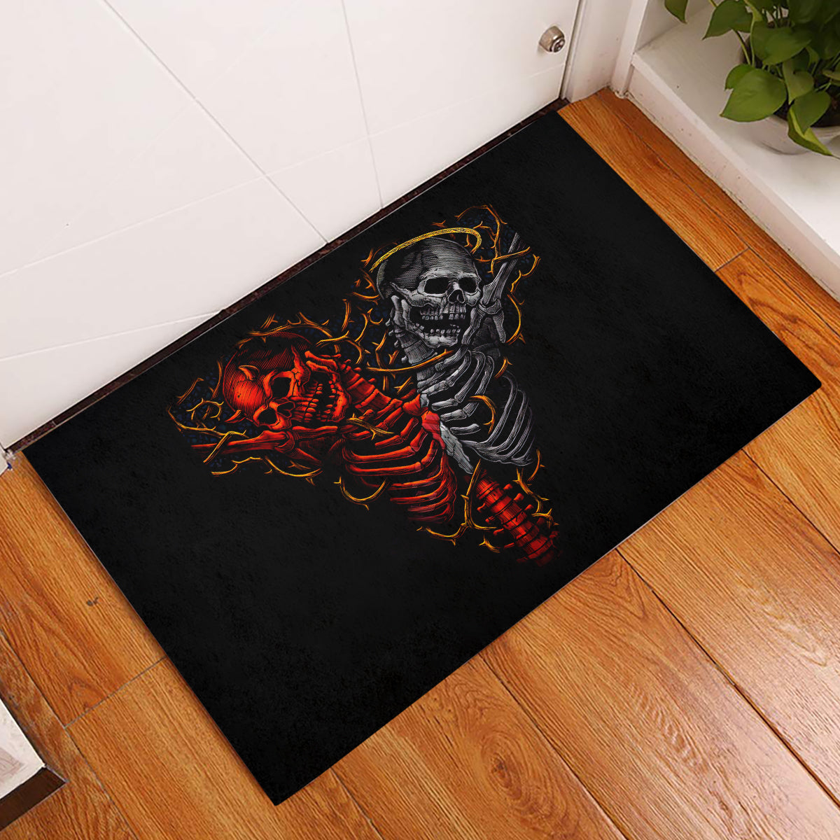Skull Rubber Doormat Devil And Angel Twin Skull - Wonder Print Shop