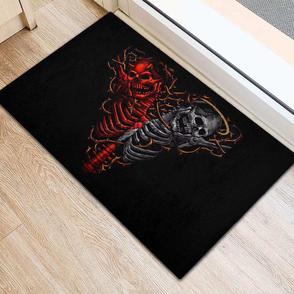 Skull Rubber Doormat Devil And Angel Twin Skull - Wonder Print Shop
