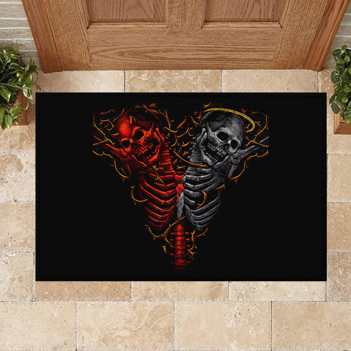 Skull Rubber Doormat Devil And Angel Twin Skull - Wonder Print Shop