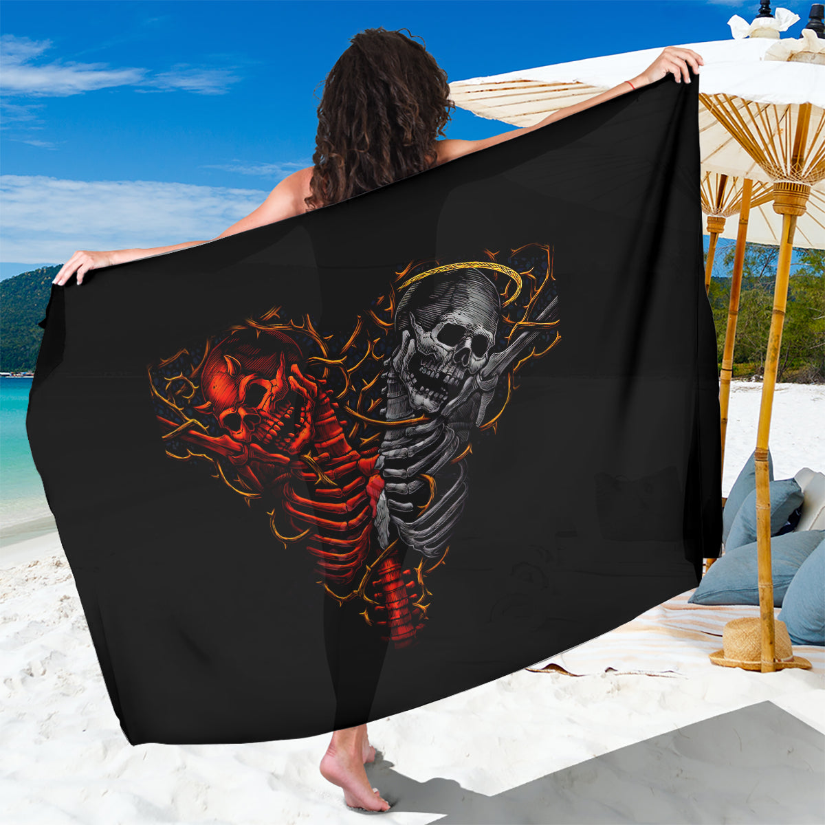 Skull Sarong Devil And Angel Twin Skull - Wonder Print Shop