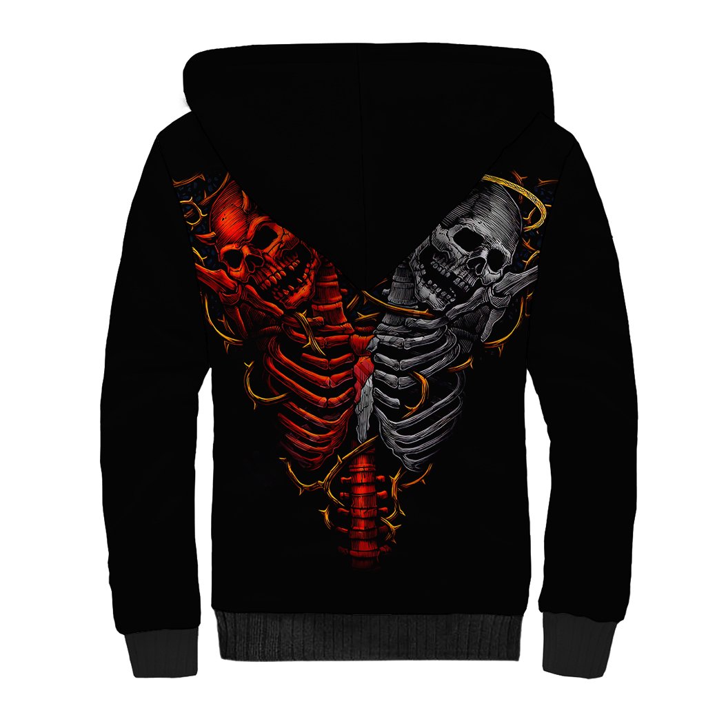 Skull Sherpa Hoodie Devil And Angel Twin Skull - Wonder Print Shop