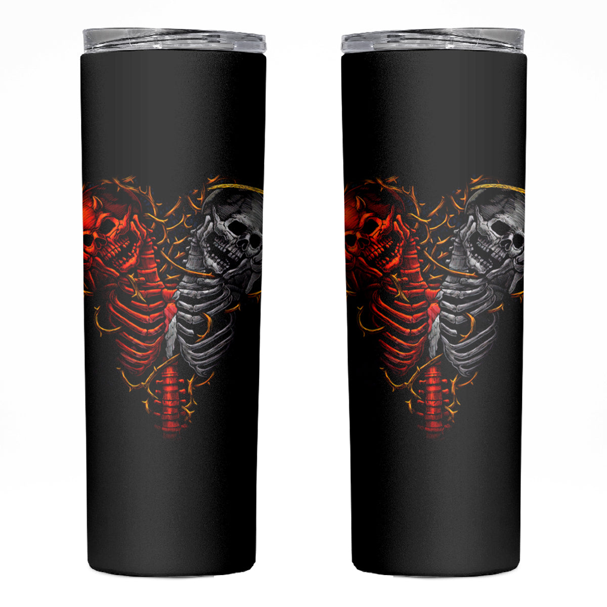 Skull Skinny Tumbler Devil And Angel Twin Skull - Wonder Print Shop