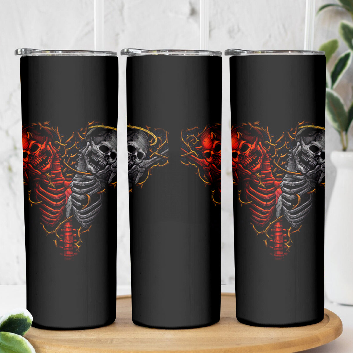 Skull Skinny Tumbler Devil And Angel Twin Skull - Wonder Print Shop