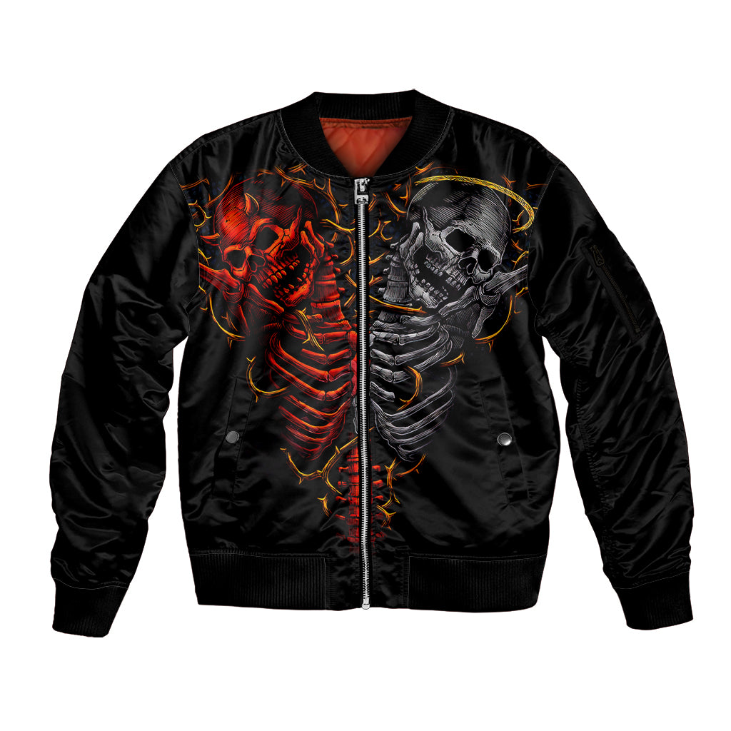 Skull Sleeve Zip Bomber Jacket Devil And Angel Twin Skull - Wonder Print Shop