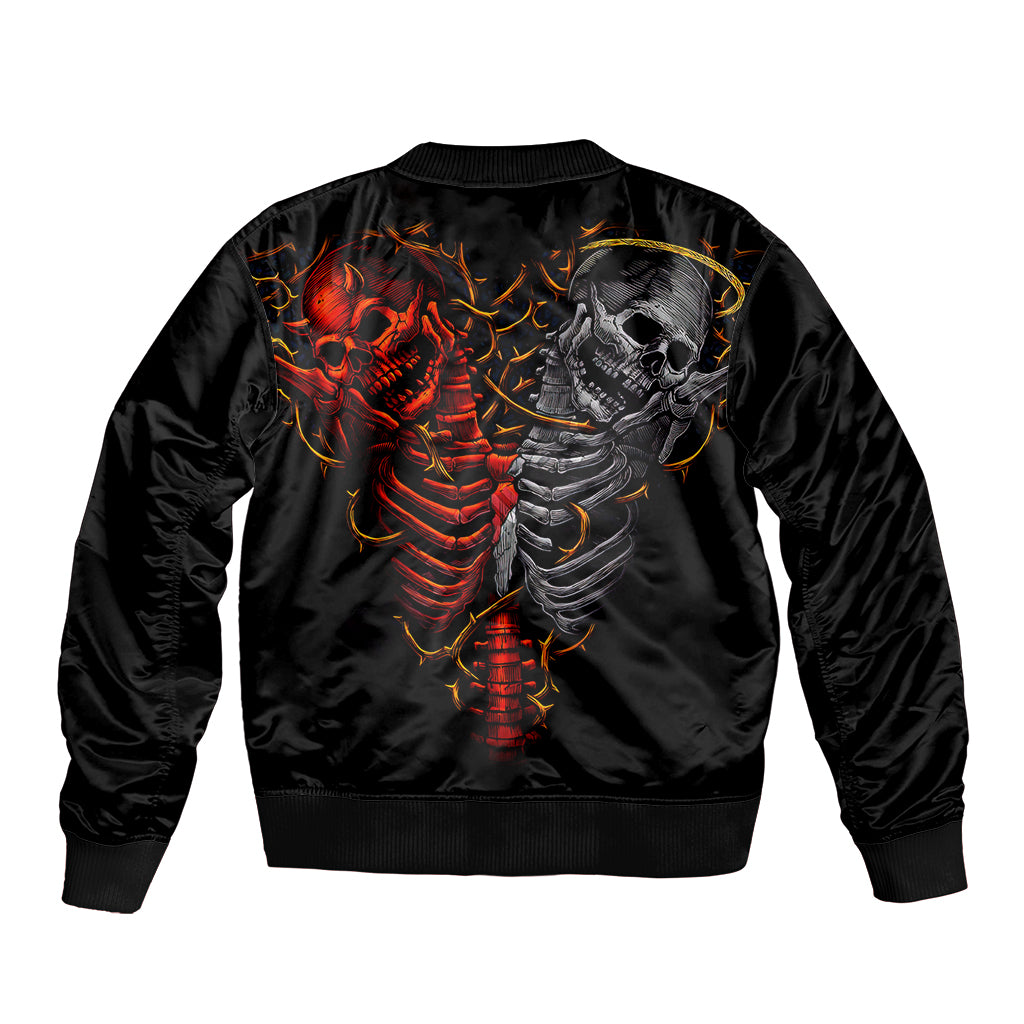 Skull Sleeve Zip Bomber Jacket Devil And Angel Twin Skull - Wonder Print Shop