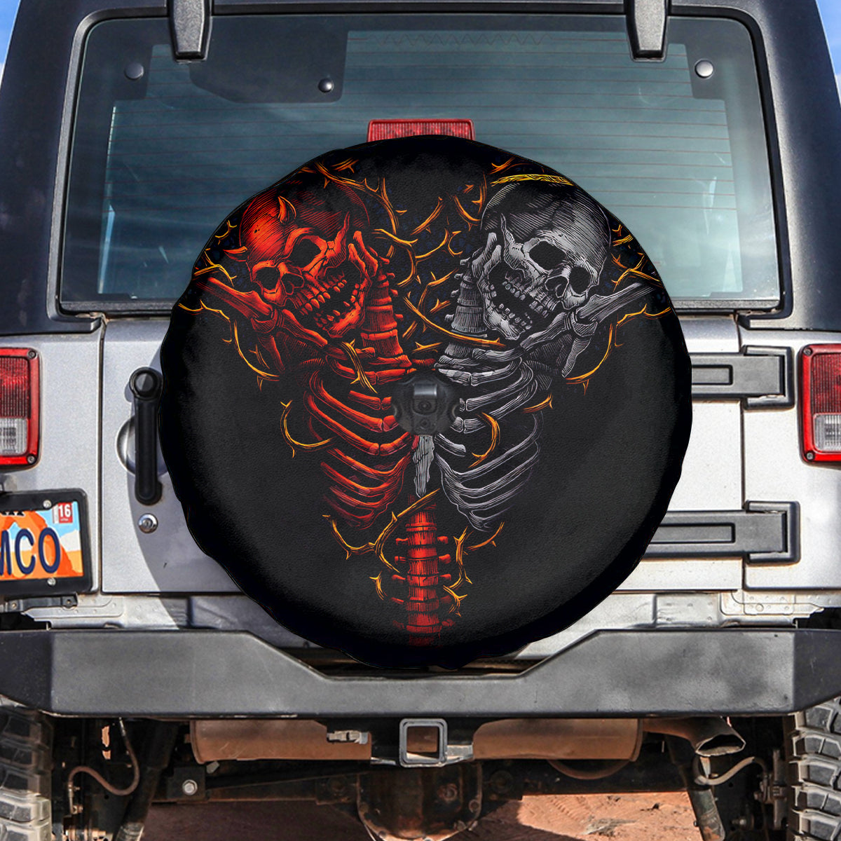 Skull Spare Tire Cover Devil And Angel Twin Skull - Wonder Print Shop