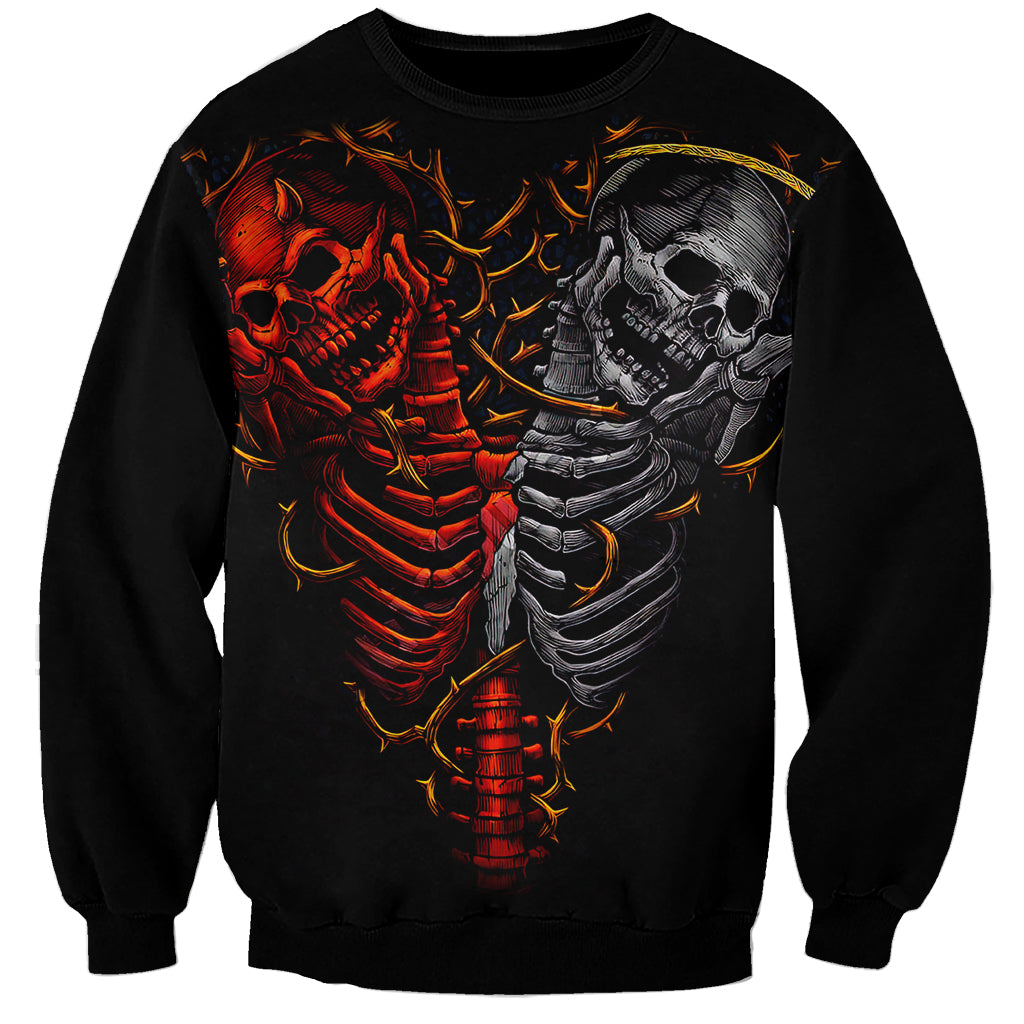 Skull Sweatshirt Devil And Angel Twin Skull - Wonder Print Shop