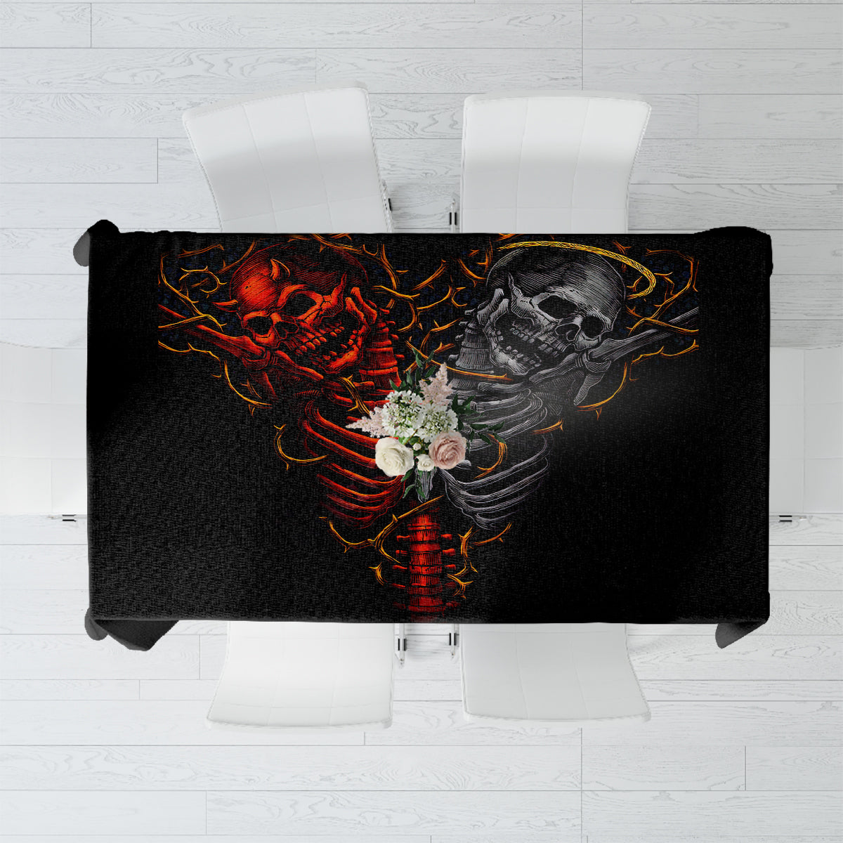 Skull Tablecloth Devil And Angel Twin Skull - Wonder Print Shop