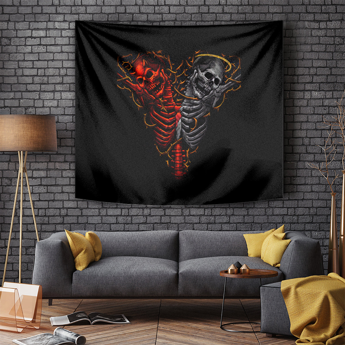 Skull Tapestry Devil And Angel Twin Skull - Wonder Print Shop