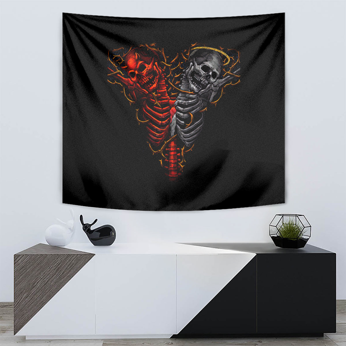 Skull Tapestry Devil And Angel Twin Skull - Wonder Print Shop