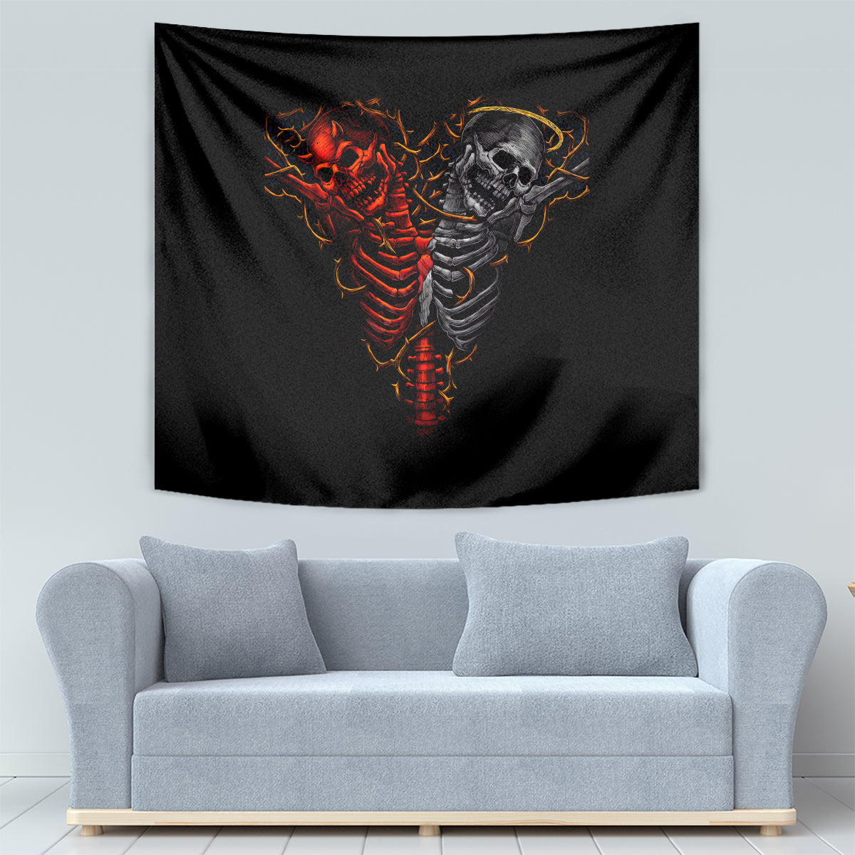 Skull Tapestry Devil And Angel Twin Skull - Wonder Print Shop