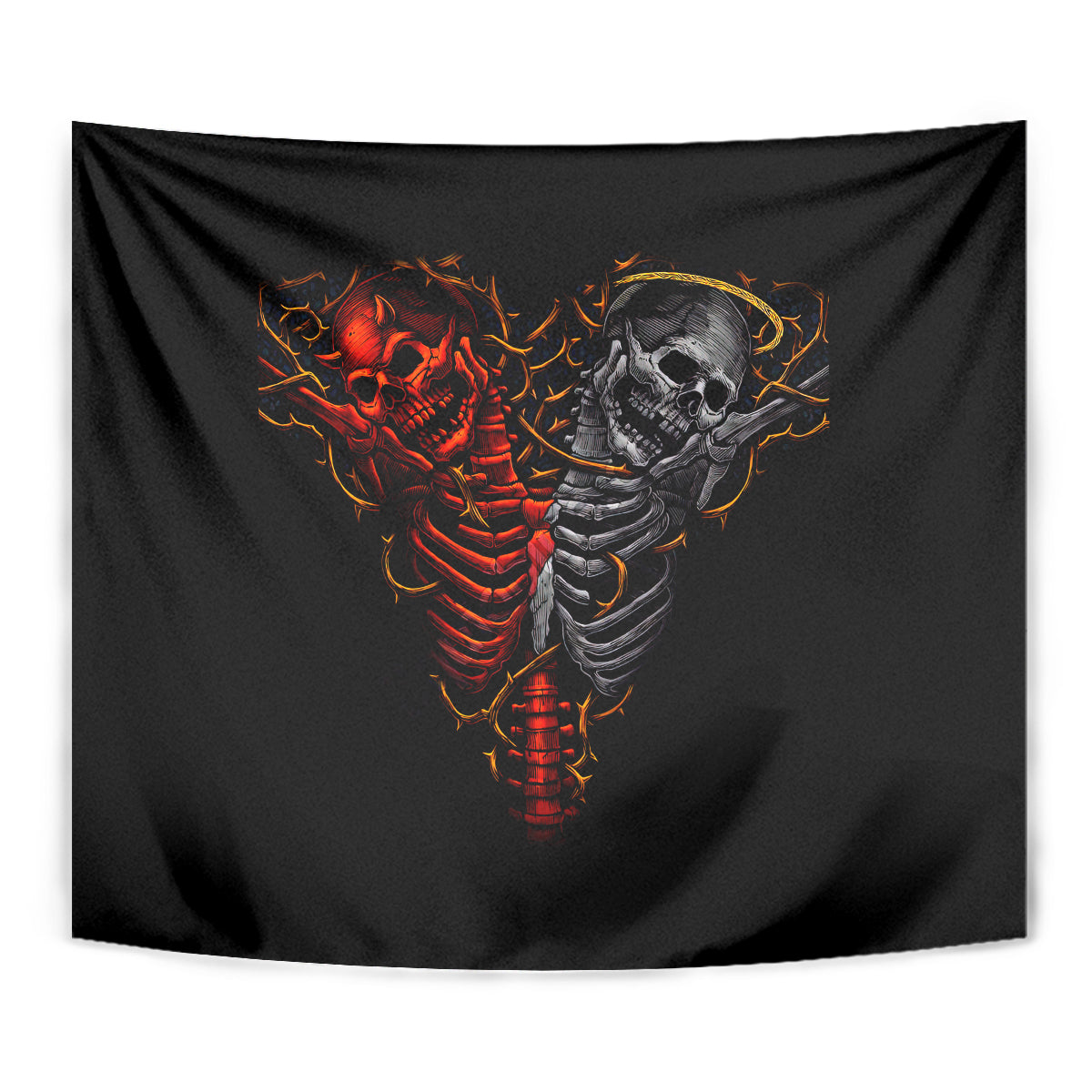 Skull Tapestry Devil And Angel Twin Skull - Wonder Print Shop