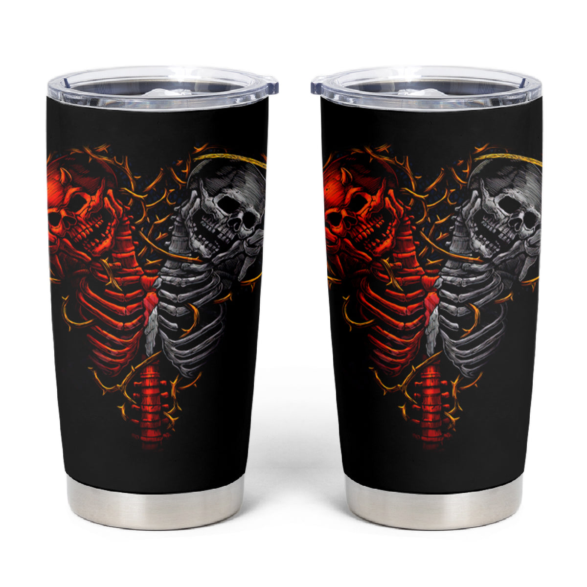Skull Tumbler Cup Devil And Angel Twin Skull - Wonder Print Shop