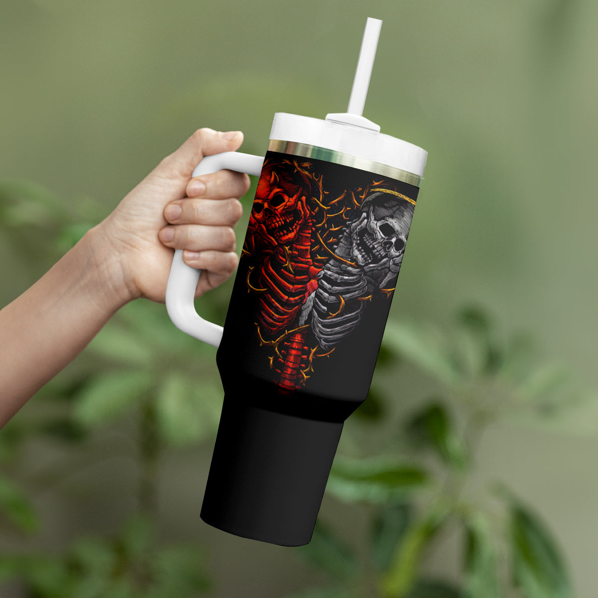 Skull Tumbler With Handle Devil And Angel Twin Skull - Wonder Print Shop