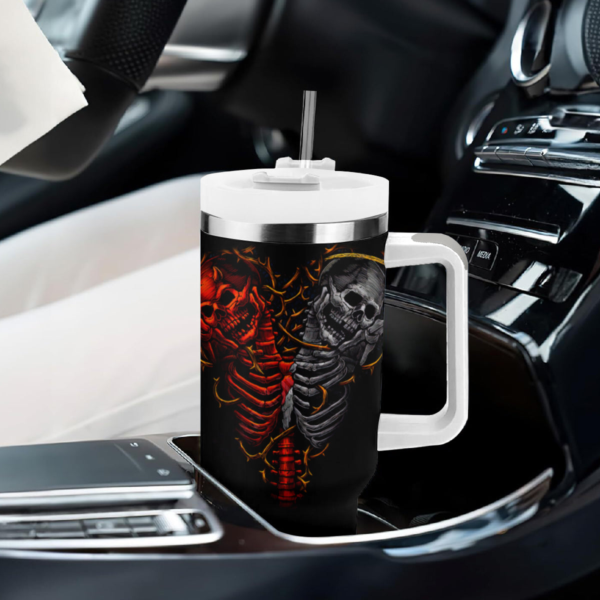 Skull Tumbler With Handle Devil And Angel Twin Skull - Wonder Print Shop