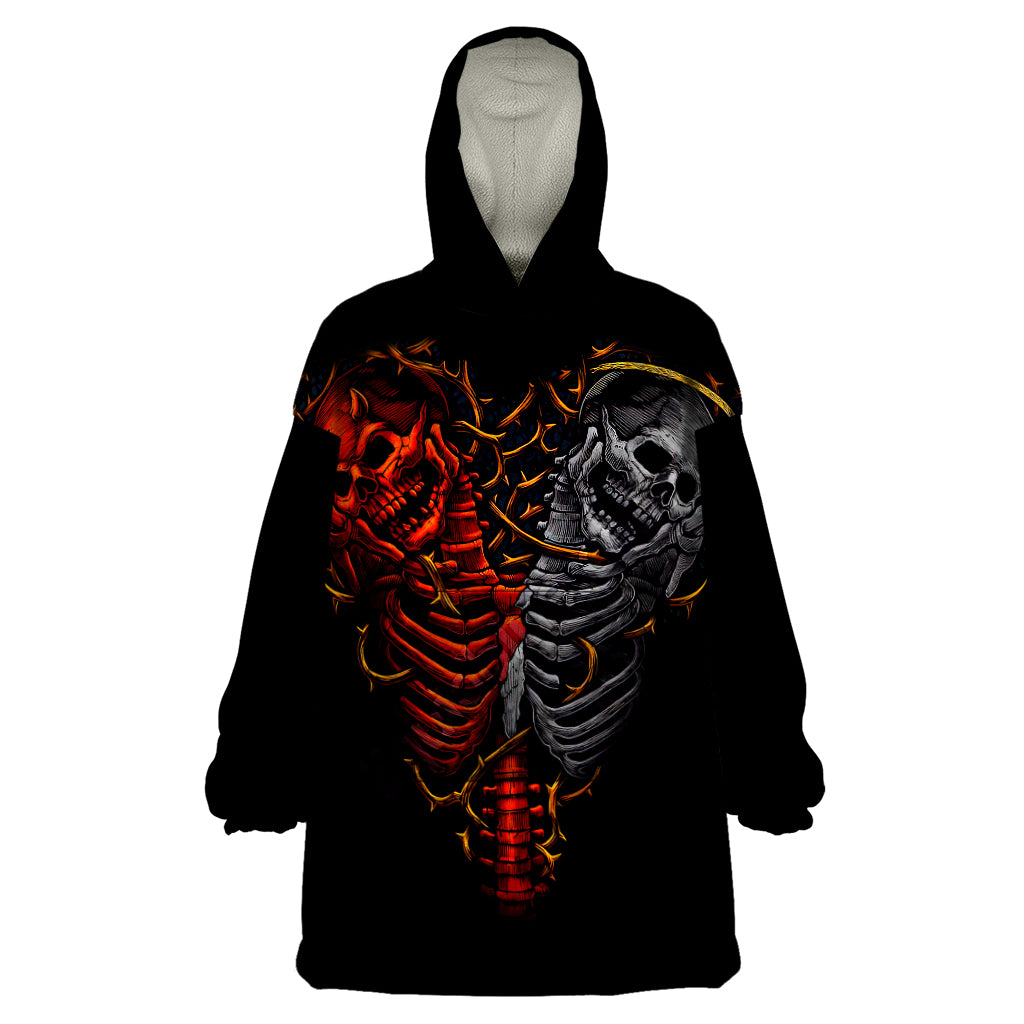 Skull Wearable Blanket Hoodie Devil And Angel Twin Skull - Wonder Print Shop