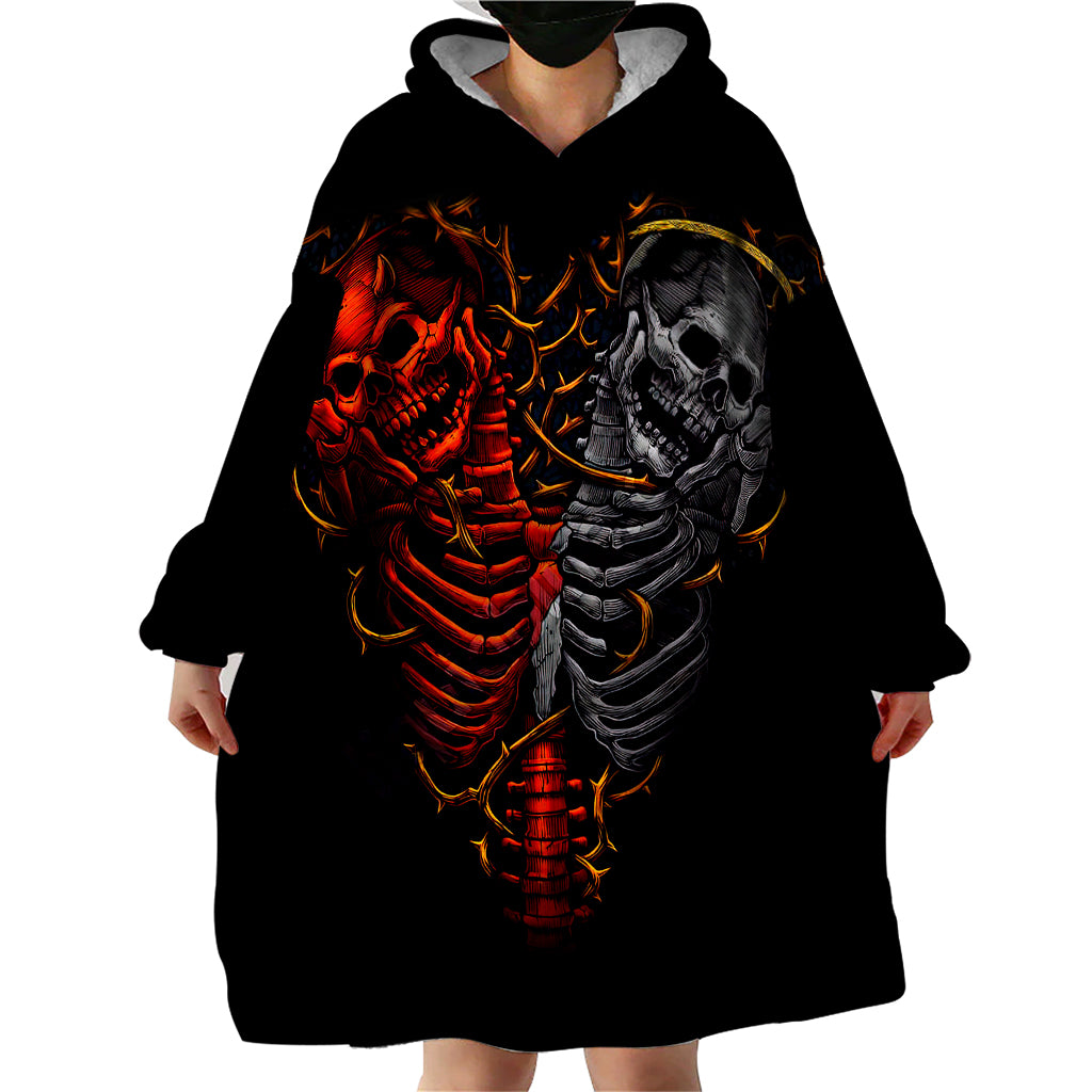 Skull Wearable Blanket Hoodie Devil And Angel Twin Skull - Wonder Print Shop