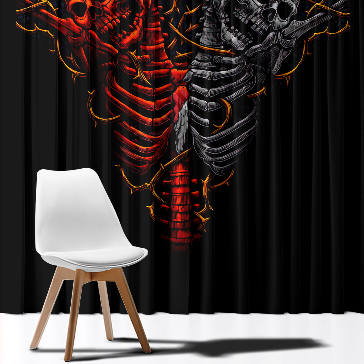 Skull Window Curtain Devil And Angel Twin Skull - Wonder Print Shop
