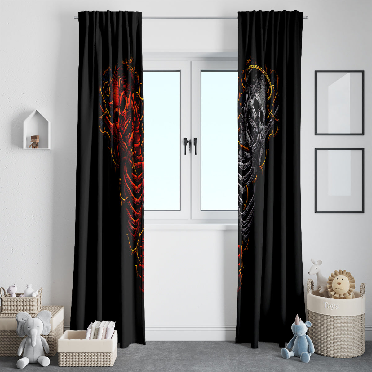 Skull Window Curtain Devil And Angel Twin Skull - Wonder Print Shop
