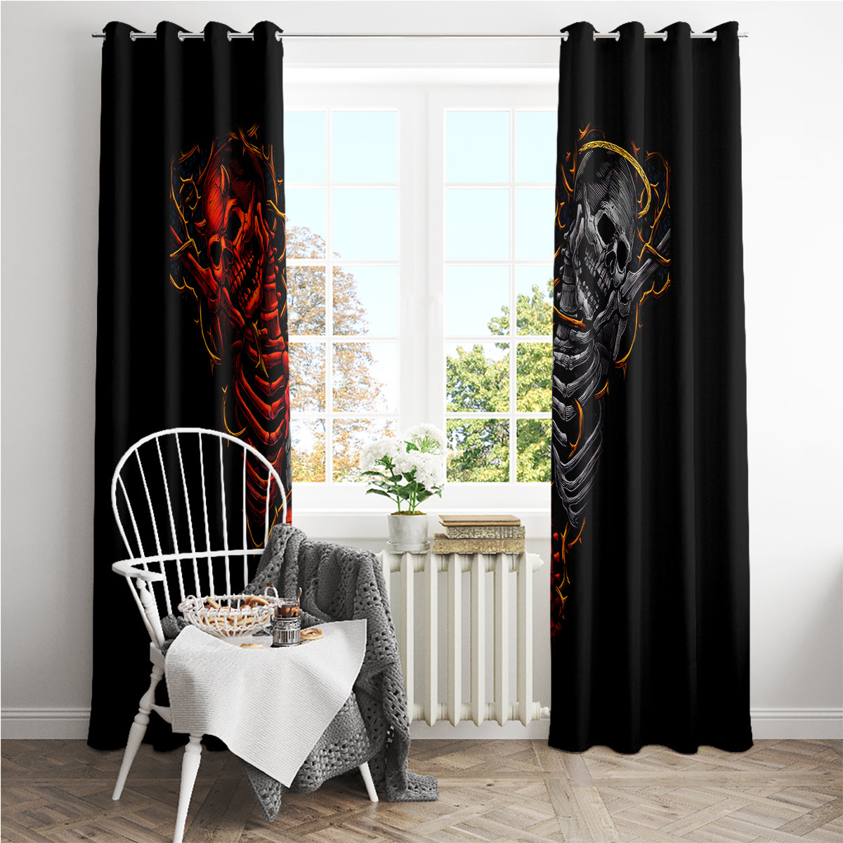 Skull Window Curtain Devil And Angel Twin Skull - Wonder Print Shop