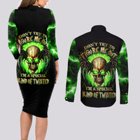 Skull Couples Matching Long Sleeve Bodycon Dress and Long Sleeve Button Shirts Don't Try To Figured Me Out - Wonder Print Shop