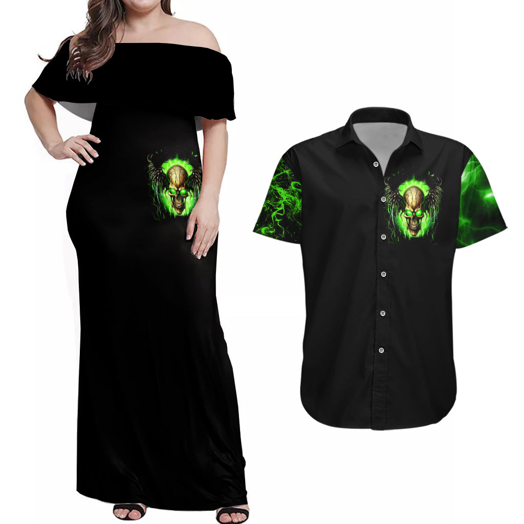 Skull Couples Matching Off Shoulder Maxi Dress and Hawaiian Shirt Don't Try To Figured Me Out - Wonder Print Shop