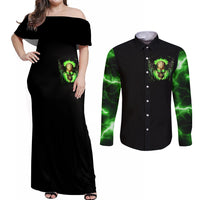 Skull Couples Matching Off Shoulder Maxi Dress and Long Sleeve Button Shirts Don't Try To Figured Me Out - Wonder Print Shop
