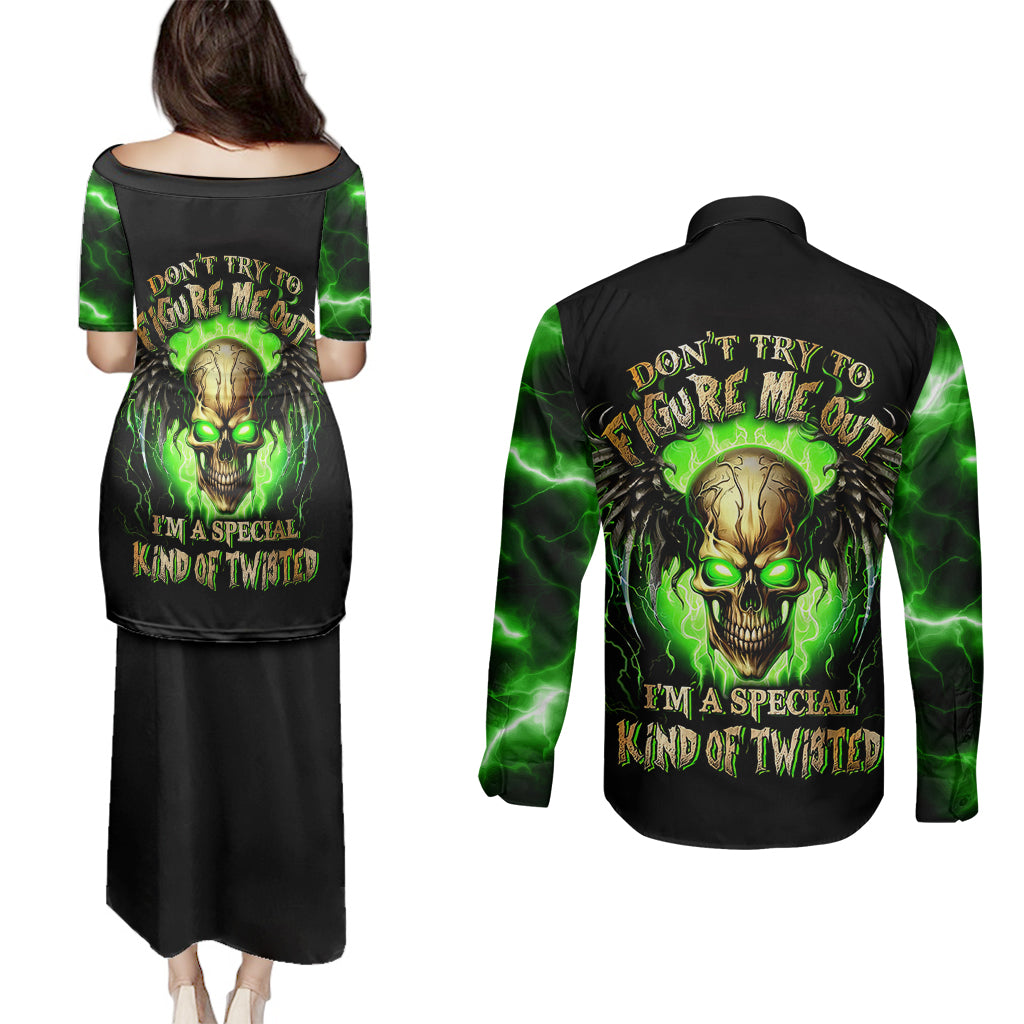 Skull Couples Matching Puletasi Dress and Long Sleeve Button Shirts Don't Try To Figured Me Out - Wonder Print Shop