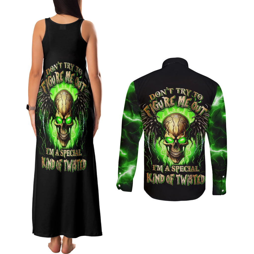 Skull Couples Matching Tank Maxi Dress and Long Sleeve Button Shirts Don't Try To Figured Me Out - Wonder Print Shop