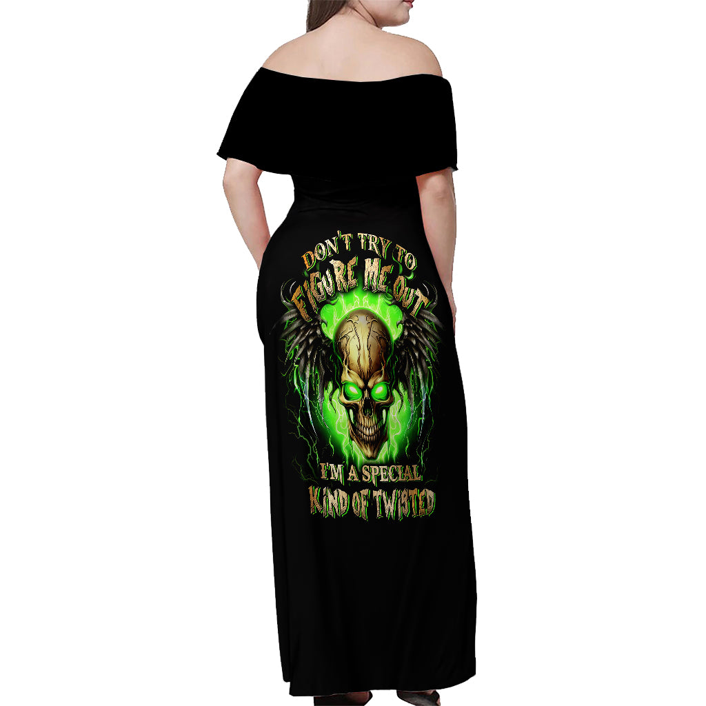 Skull Off Shoulder Maxi Dress Don't Try To Figured Me Out - Wonder Print Shop