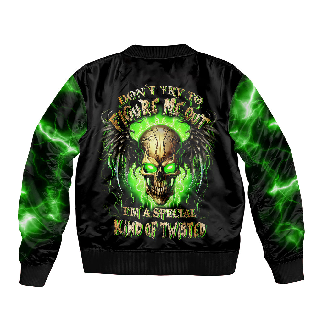 Skull Sleeve Zip Bomber Jacket Don't Try To Figured Me Out - Wonder Print Shop