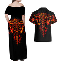 Flame Skull Couples Matching Off Shoulder Maxi Dress and Hawaiian Shirt SKull Face Inside Me - Wonder Print Shop
