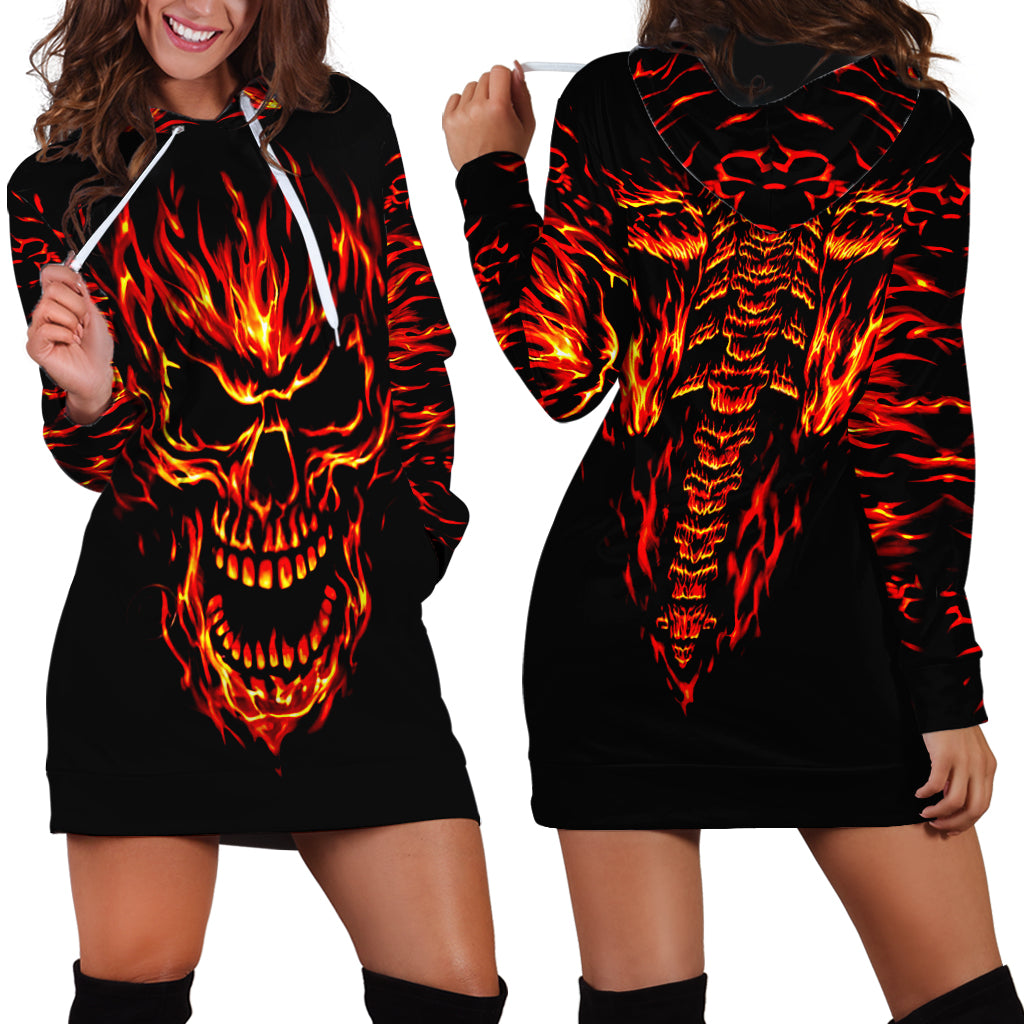 Flame Skull Hoodie Dress SKull Face Inside Me - Wonder Print Shop