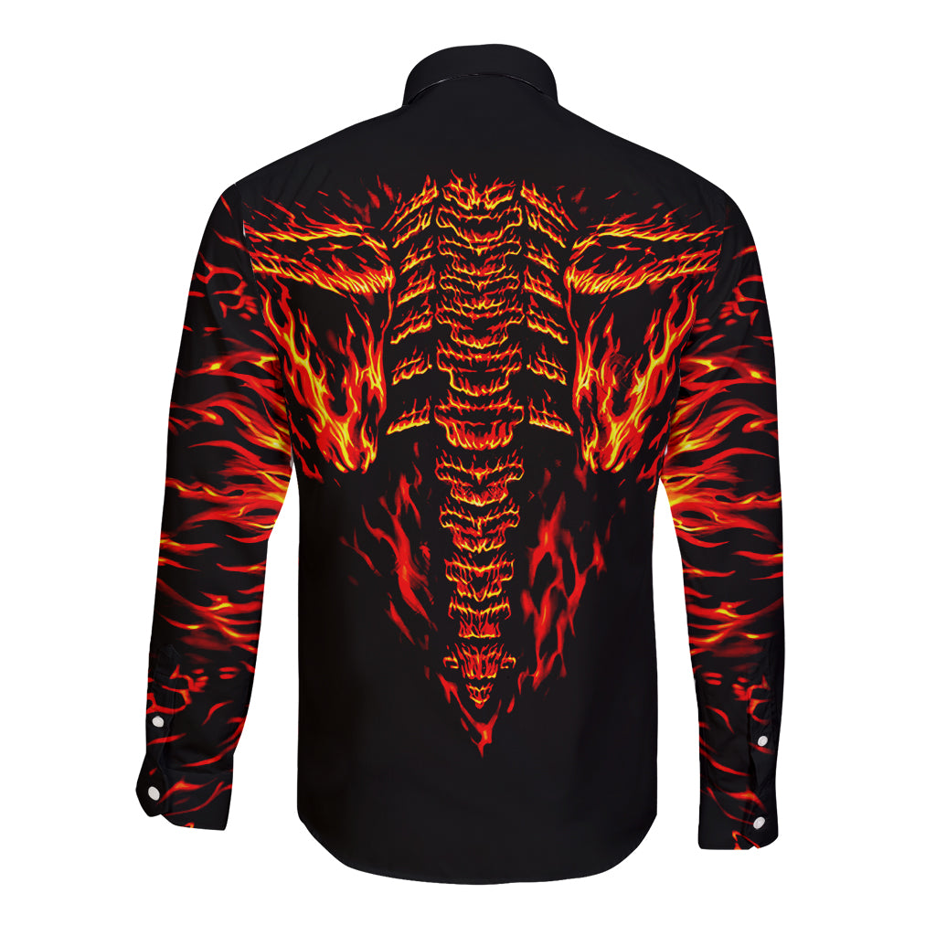 Flame Skull Long Sleeve Button Shirt SKull Face Inside Me - Wonder Print Shop