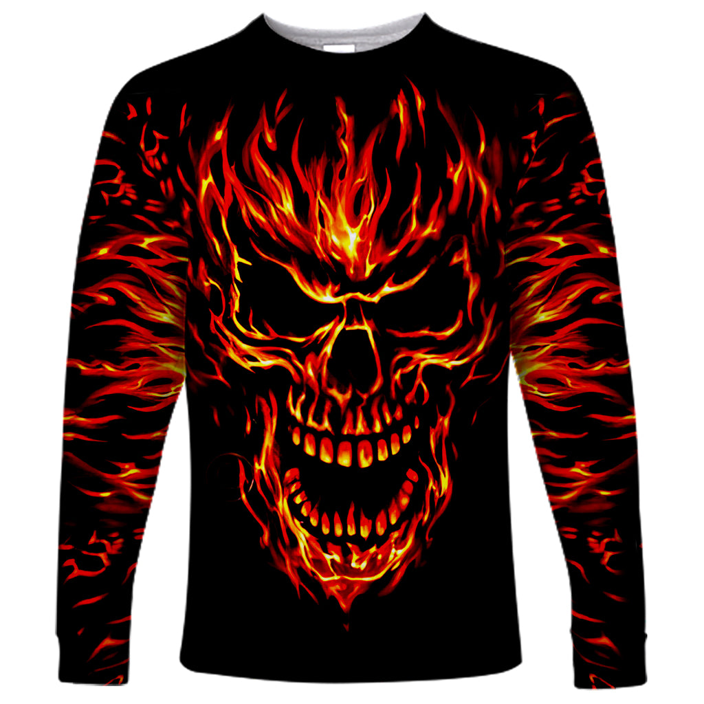 Flame Skull Long Sleeve Shirt SKull Face Inside Me - Wonder Print Shop