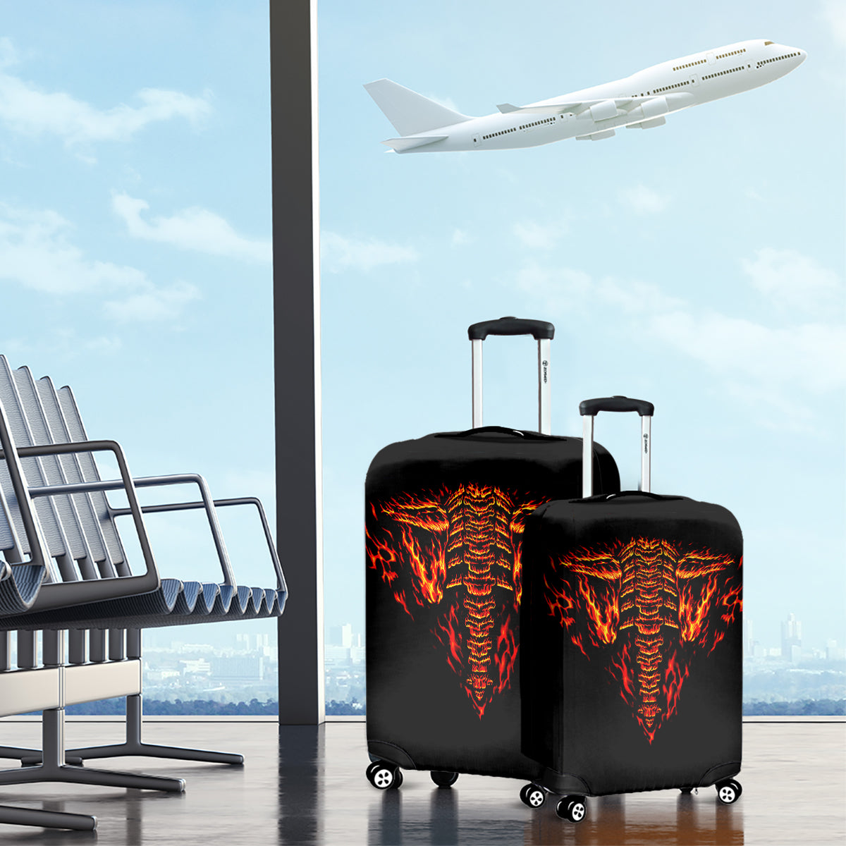 Flame Skull Luggage Cover SKull Face Inside Me - Wonder Print Shop