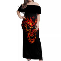 Flame Skull Off Shoulder Maxi Dress SKull Face Inside Me - Wonder Print Shop