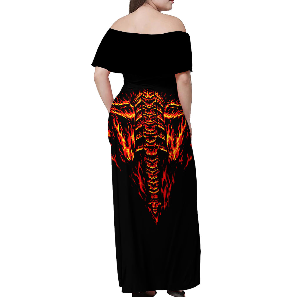 Flame Skull Off Shoulder Maxi Dress SKull Face Inside Me - Wonder Print Shop