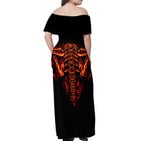 Flame Skull Off Shoulder Maxi Dress SKull Face Inside Me - Wonder Print Shop