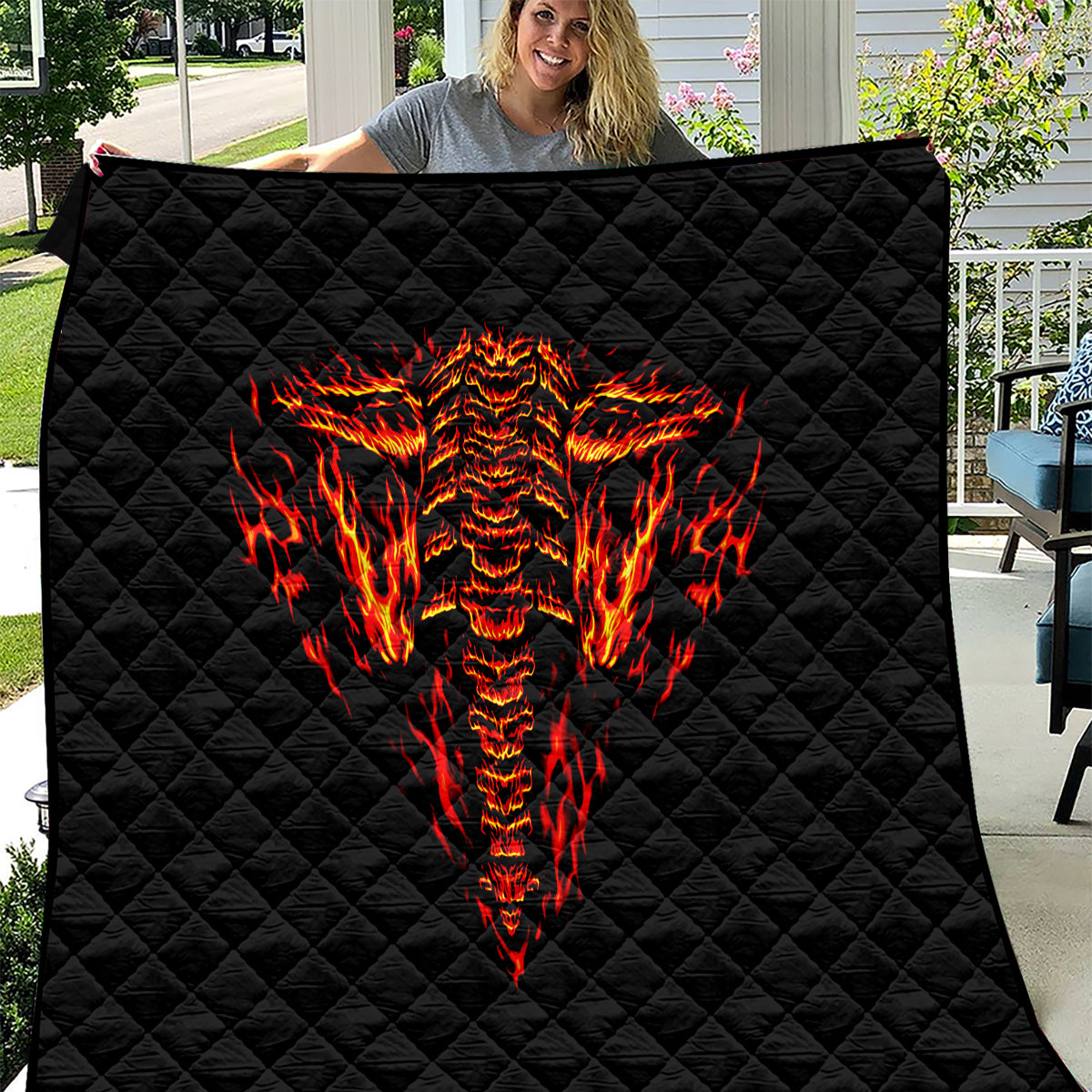 Flame Skull Quilt SKull Face Inside Me - Wonder Print Shop