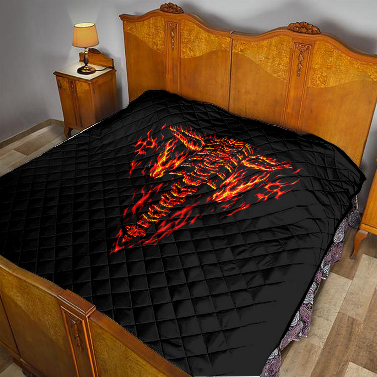 Flame Skull Quilt SKull Face Inside Me - Wonder Print Shop