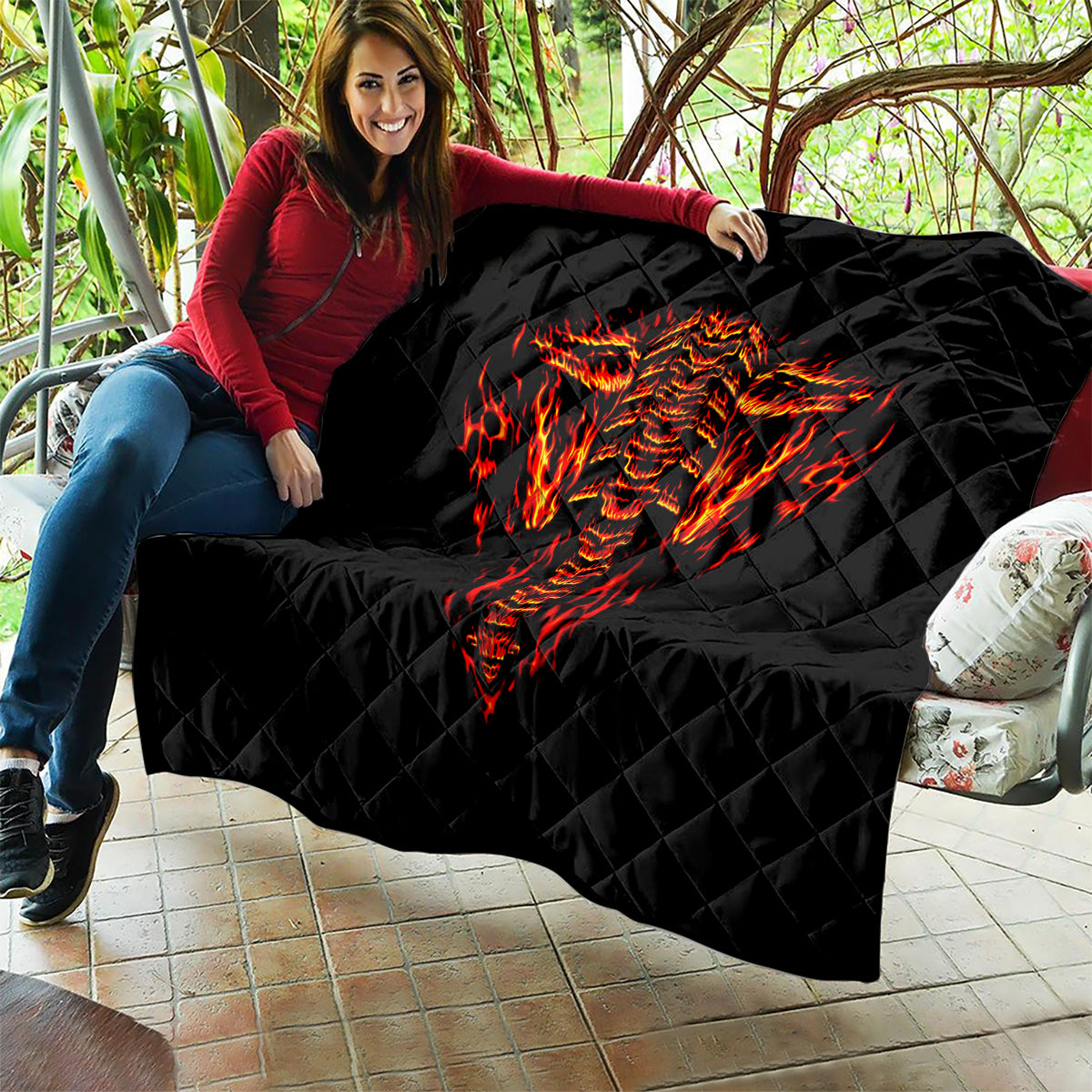 Flame Skull Quilt SKull Face Inside Me - Wonder Print Shop
