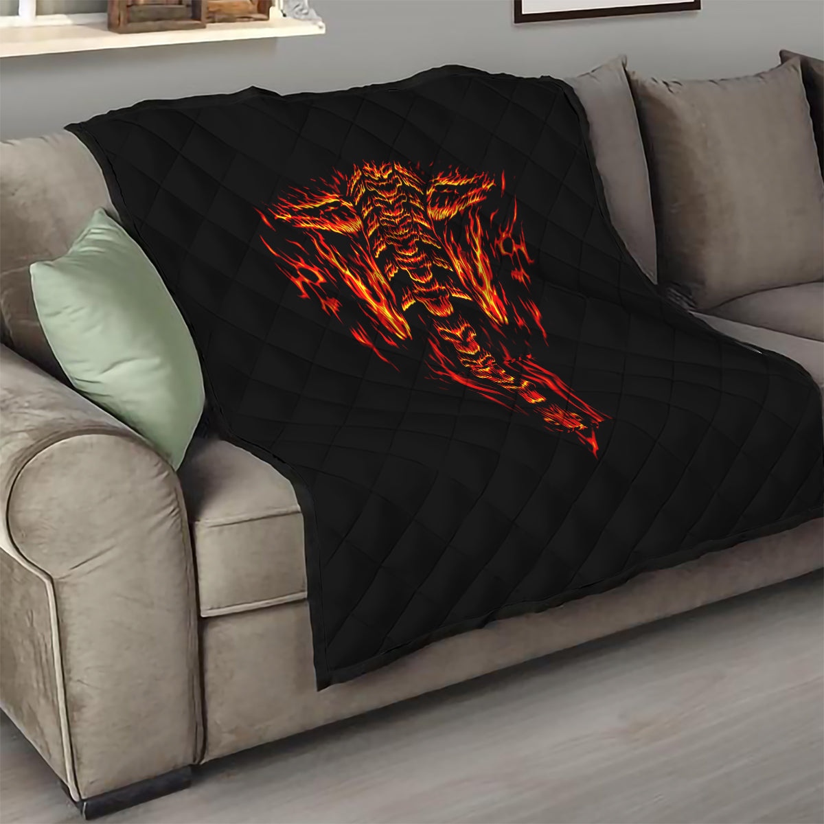 Flame Skull Quilt SKull Face Inside Me - Wonder Print Shop