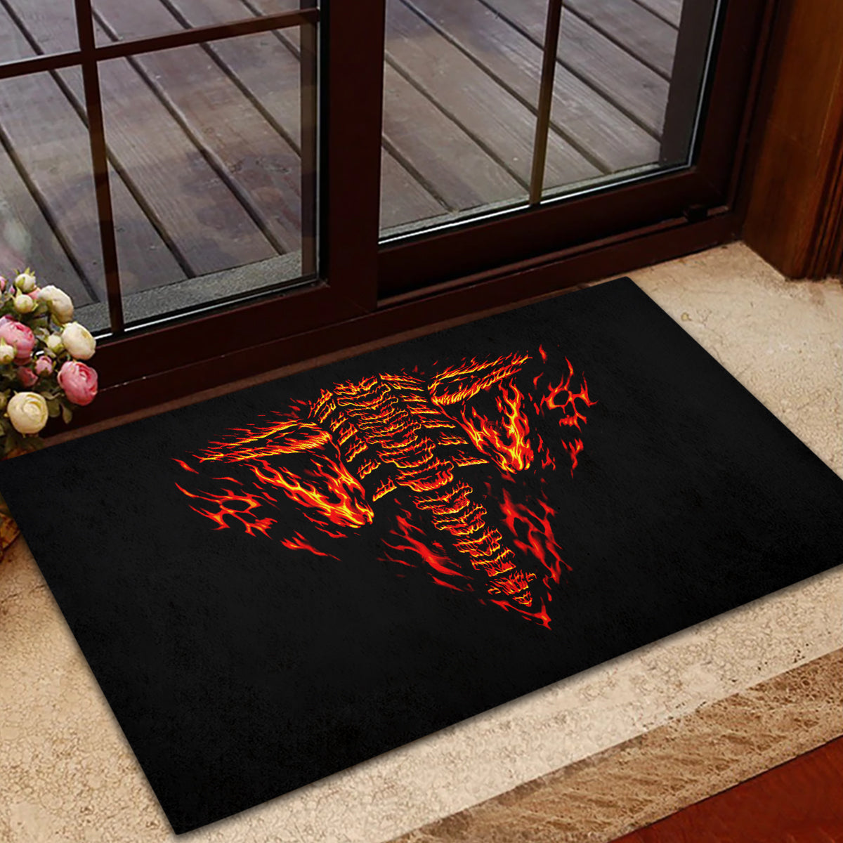 Flame Skull Rubber Doormat SKull Face Inside Me - Wonder Print Shop