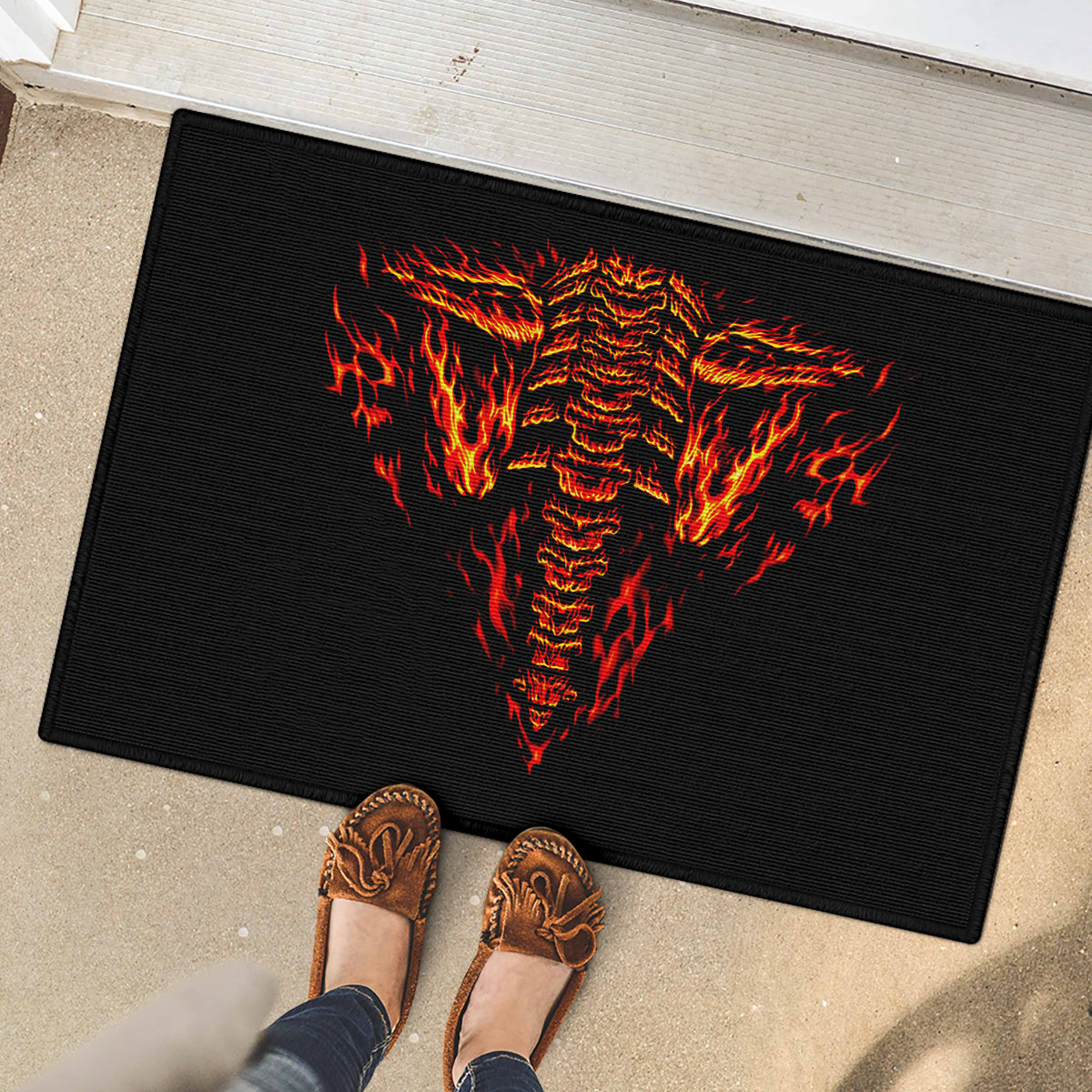 Flame Skull Rubber Doormat SKull Face Inside Me - Wonder Print Shop