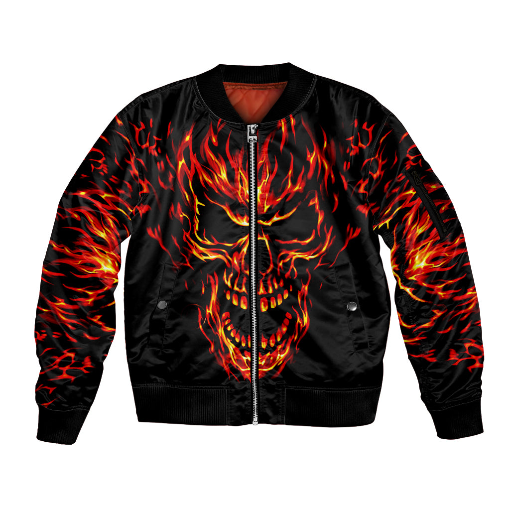 Flame Skull Sleeve Zip Bomber Jacket SKull Face Inside Me - Wonder Print Shop