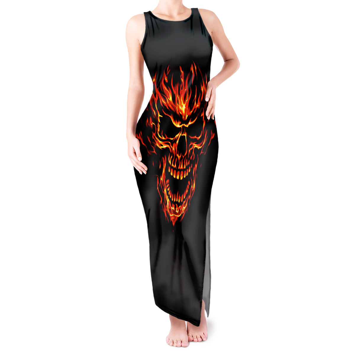 Flame Skull Tank Maxi Dress SKull Face Inside Me - Wonder Print Shop