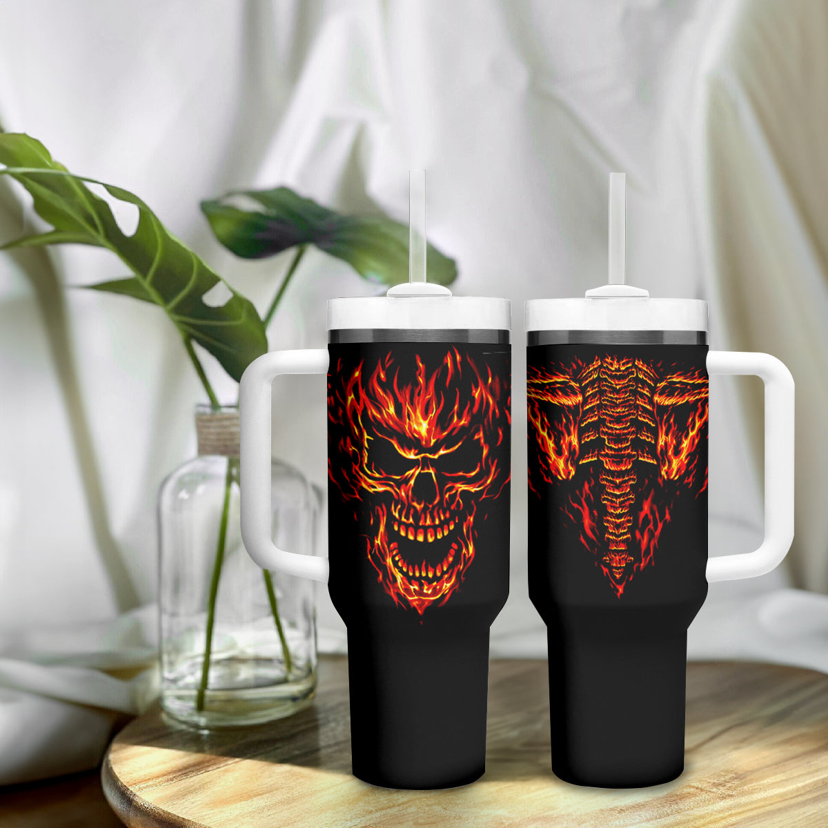 Flame Skull Tumbler With Handle SKull Face Inside Me - Wonder Print Shop